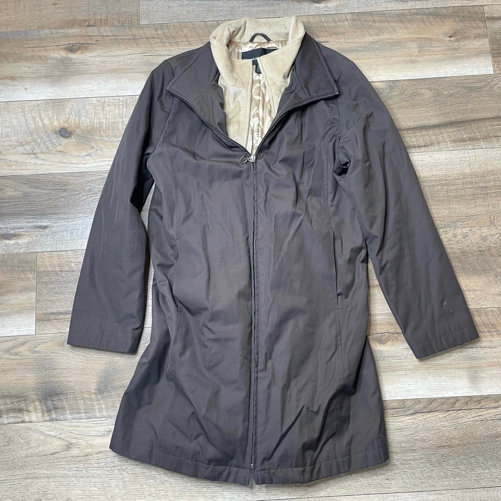WEATHERPROOF Vintage Fleece Collar Gray Insulated Zip Up Longline Coat Size M